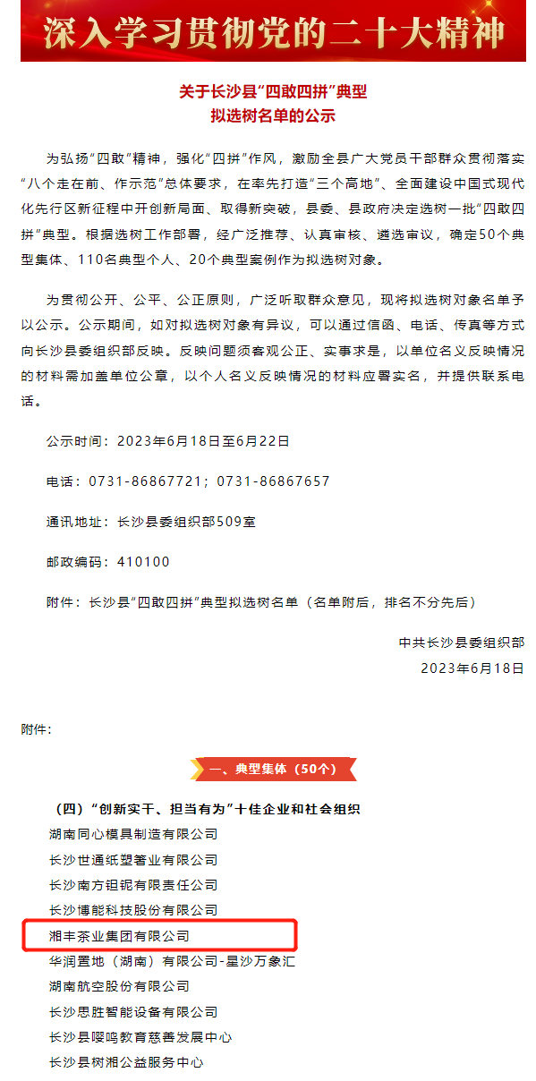 湘豐茶業(yè)集團獲評"創(chuàng)新實干、擔當有為”十佳企業(yè)